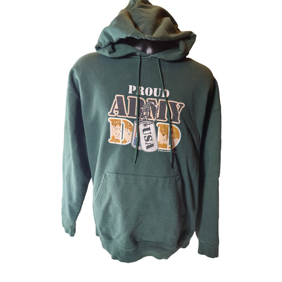 Proud Army Dad USA Mens XL Green Military Sweatshirt Patriotic Kangaroo Pocket - Picture 6 of 9
